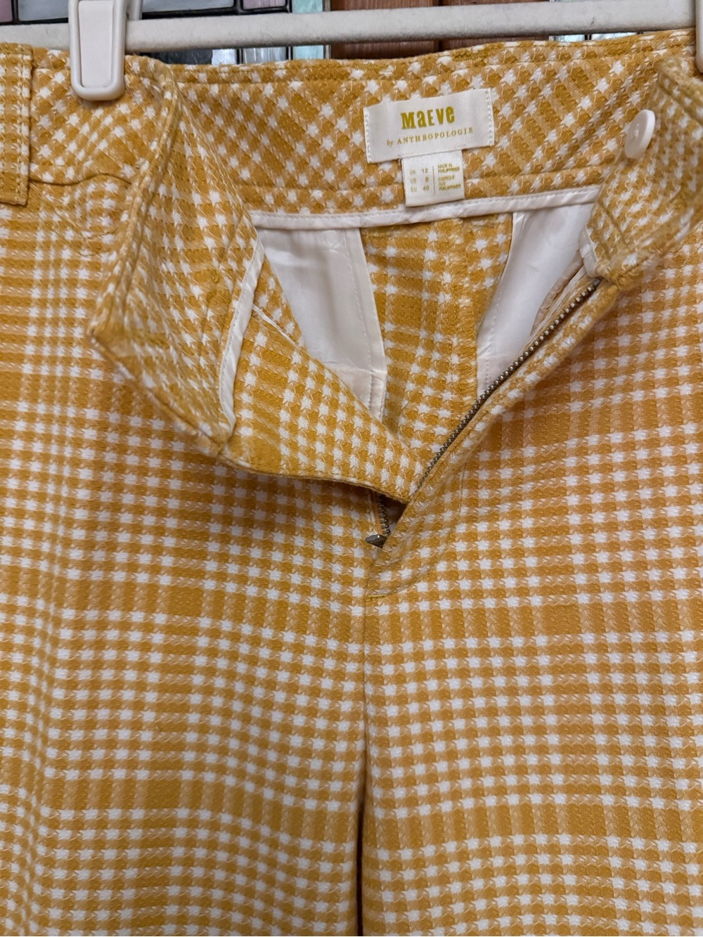 Anthropologie Maeve  yellow and white gingham plaid trousers .8 - Picture 8 of 15